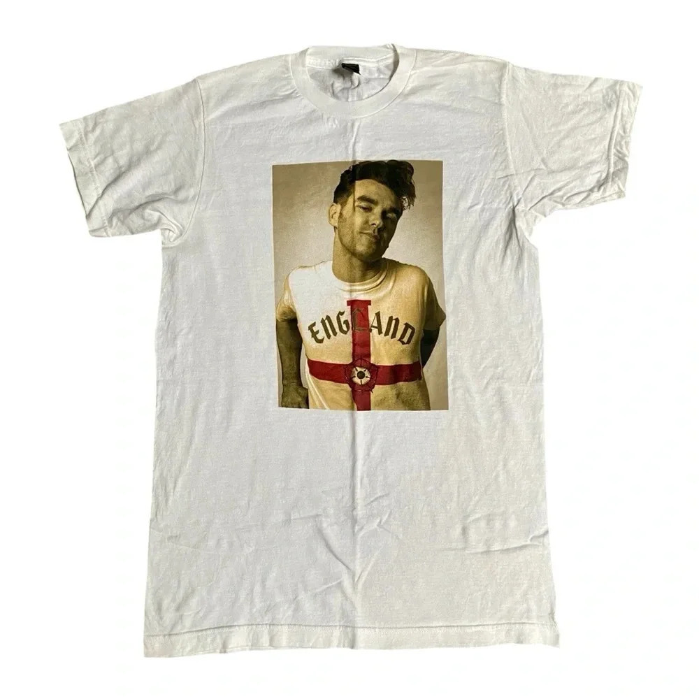 Morrissey England Portrait Graphic Band T Shirt White Unisex Small